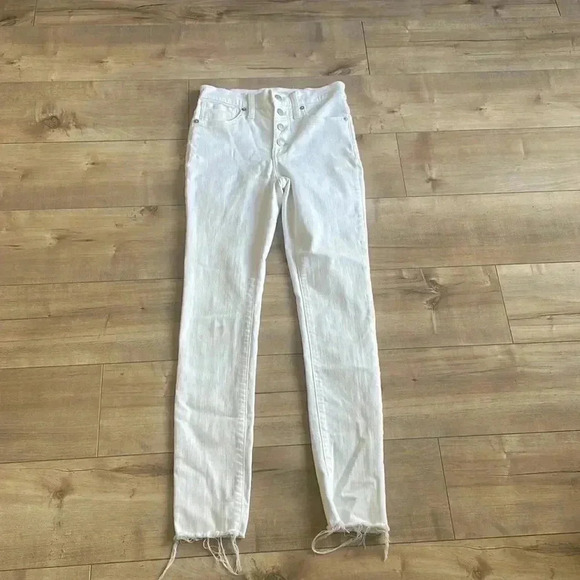 Madewell 9” Mid Rise Skinny White Jeans Raw Hem Sz 24 - Picture 5 of 11